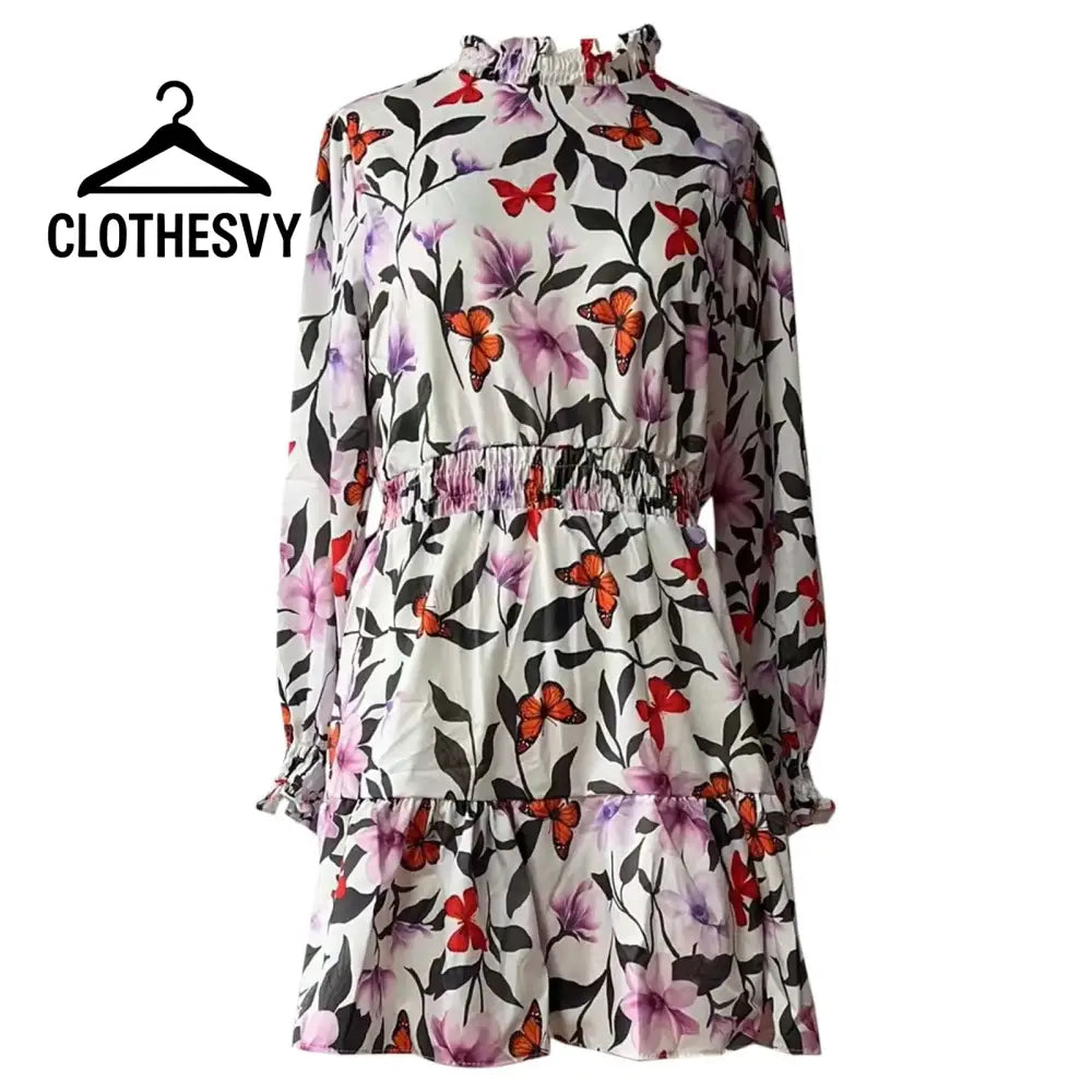 Clothesvy Women Floral Ruffle Maxi Dress Summer Elegance Clothing