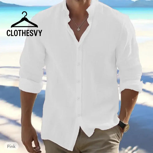 Clothesvy Casual Cotton Linen Shirt Men Summer white / S Clothing