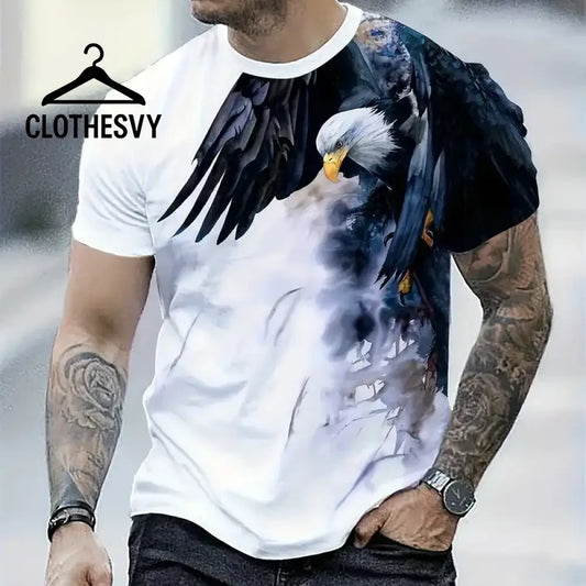 Clothesvy Men 3D Eagle Print T Shirt Oversized Streetwear Blue / S Clothing