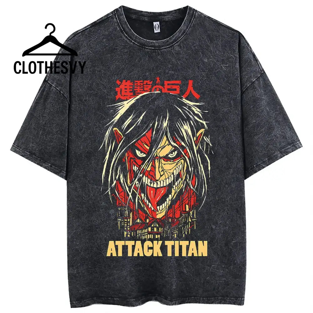 Clothesvy Men Attack on Titan T Shirt Vintage Streetwear Gray / S Clothing