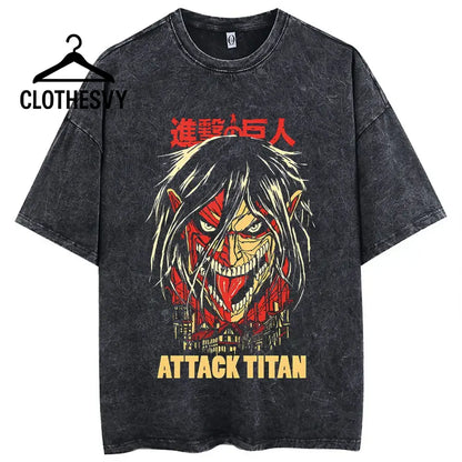 Clothesvy Men Attack on Titan T Shirt Vintage Streetwear Gray / S Clothing