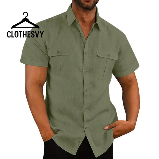 Clothesvy Men Cotton Linen Shirt Summer Clothing