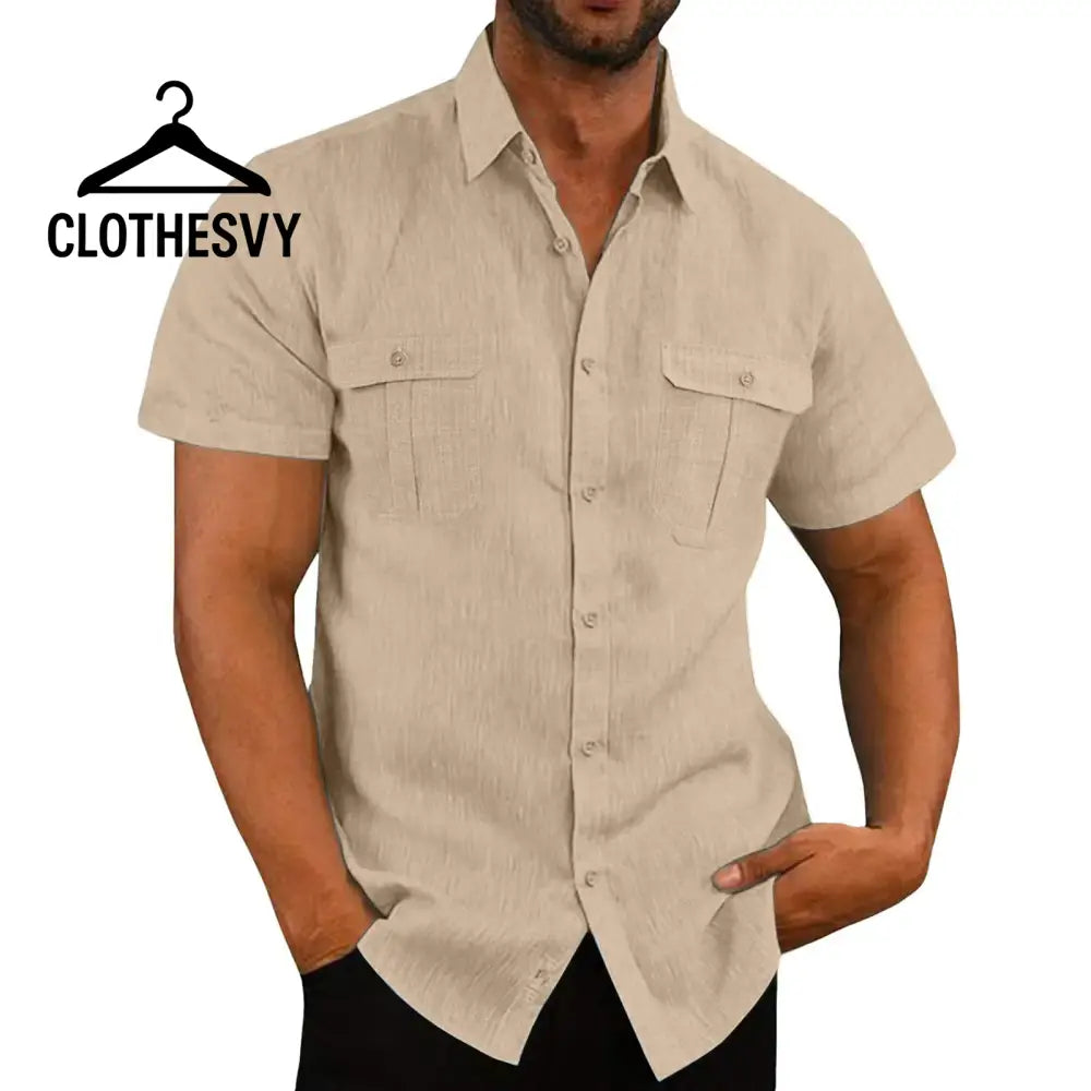 Clothesvy Men Cotton Linen Shirt Summer Clothing