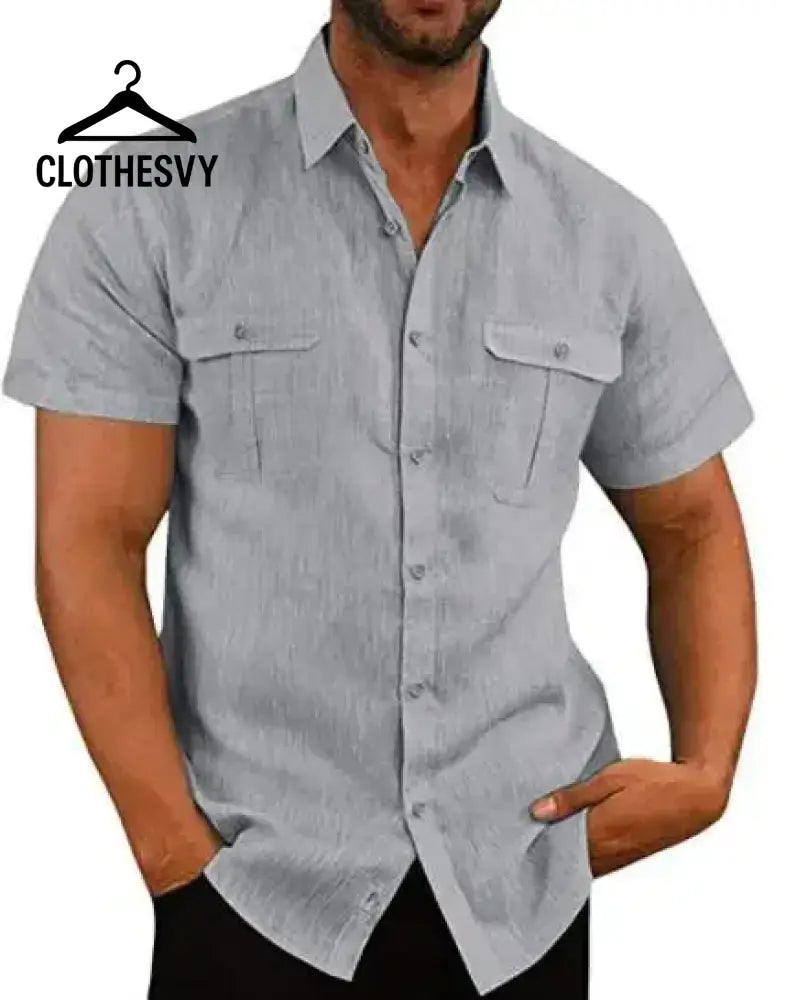 Clothesvy Men Cotton Linen Shirt Summer GRAY / M Clothing