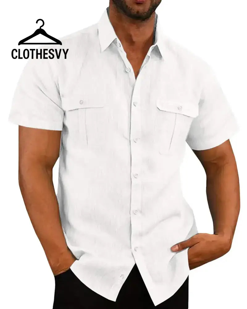Clothesvy Men Cotton Linen Shirt Summer WHITE / M Clothing