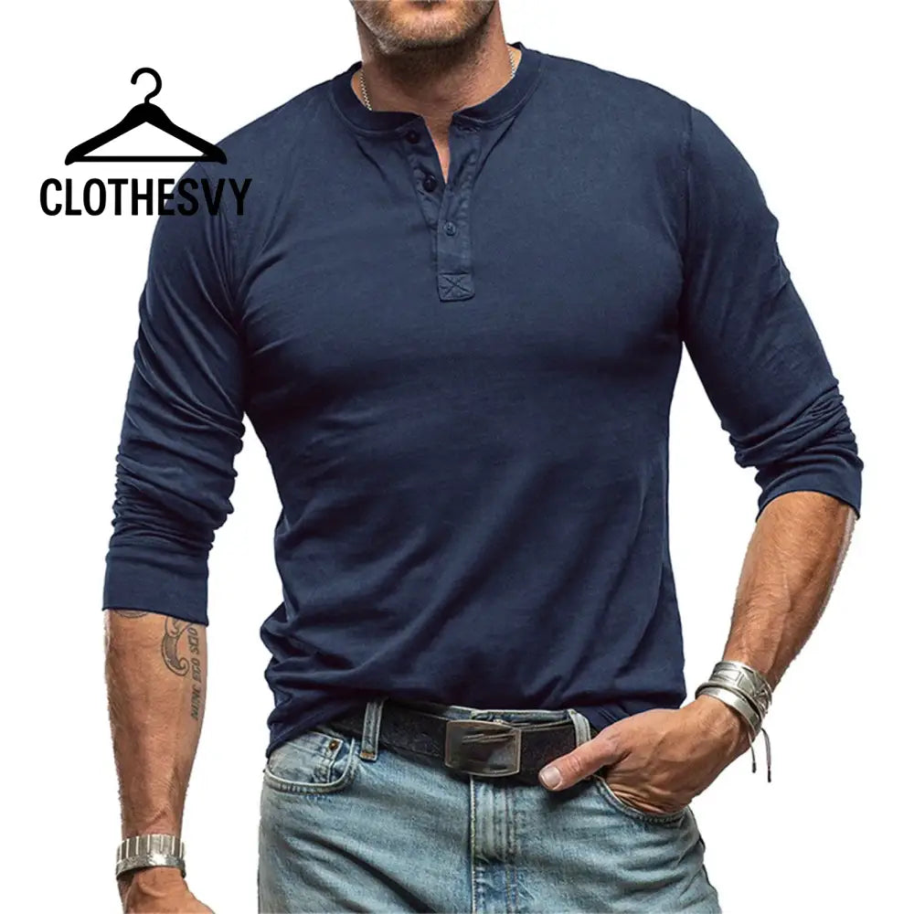 Clothesvy Men Lightweight Long Sleeve T Shirt Casual Blue / XL Clothing
