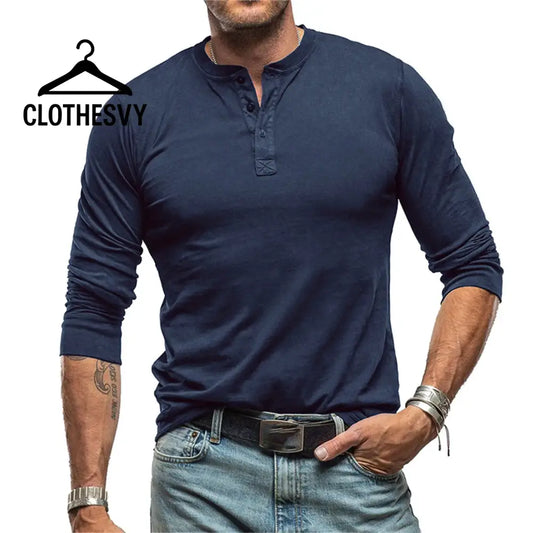 Clothesvy Men Lightweight Long Sleeve T Shirt Casual Blue / XL Clothing