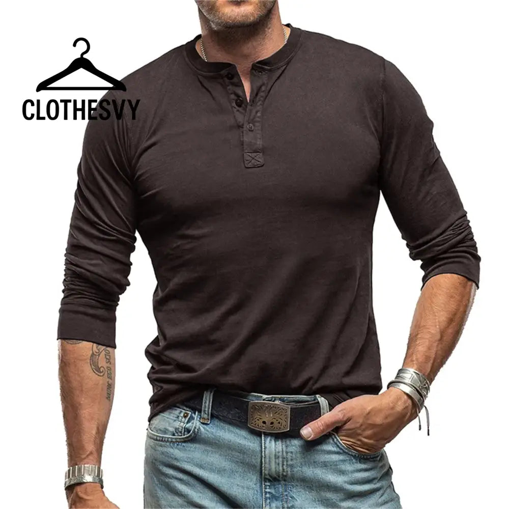 Clothesvy Men Lightweight Long Sleeve T Shirt Casual Brown / S Clothing