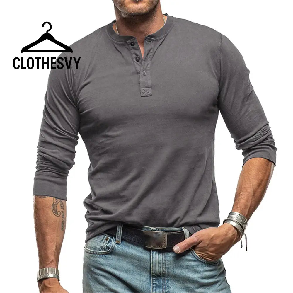 Clothesvy Men Lightweight Long Sleeve T Shirt Casual Grey / S Clothing