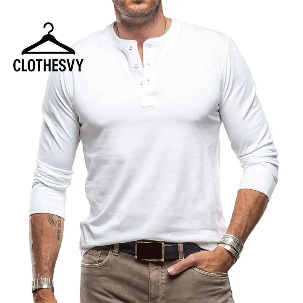 Clothesvy Men Lightweight Long Sleeve T Shirt Casual White / S Clothing