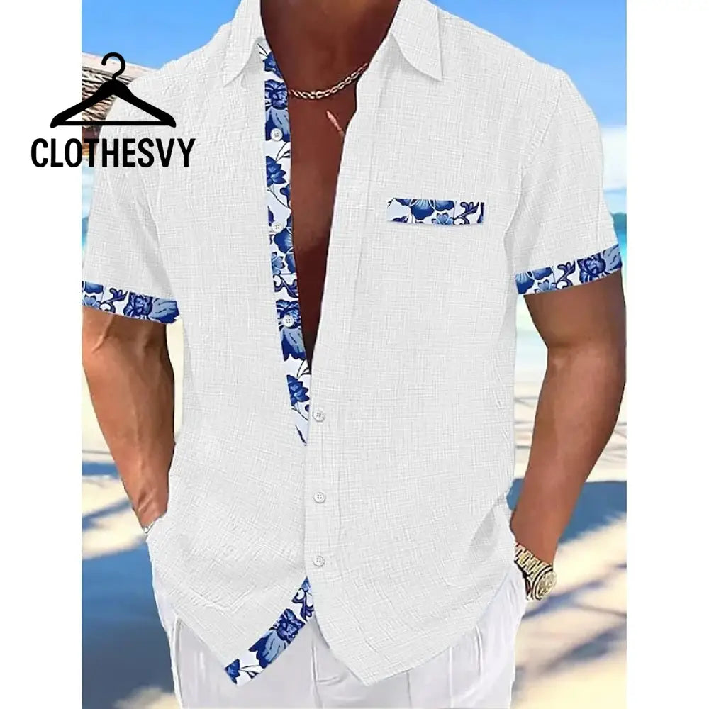 Clothesvy Men Linen Button Up Shirt Summer Beachwear White / S Clothing