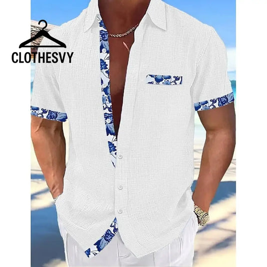 Clothesvy Men Linen Button Up Shirt Summer Beachwear White / S Clothing