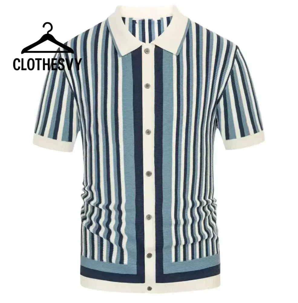Clothesvy Men Luxury Knit Polo Striped Summer Shirt Clothing