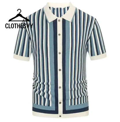 Clothesvy Men Luxury Knit Polo Striped Summer Shirt Clothing