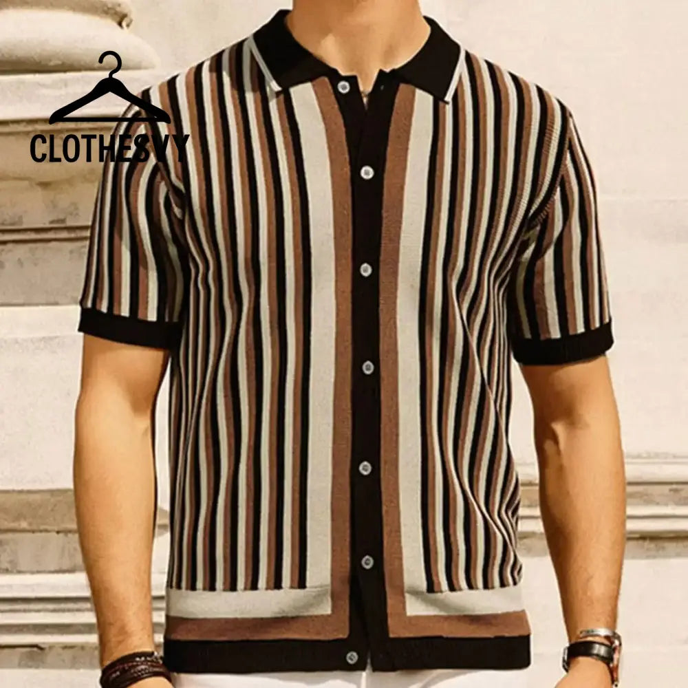 Clothesvy Men Luxury Knit Polo Striped Summer Shirt Clothing