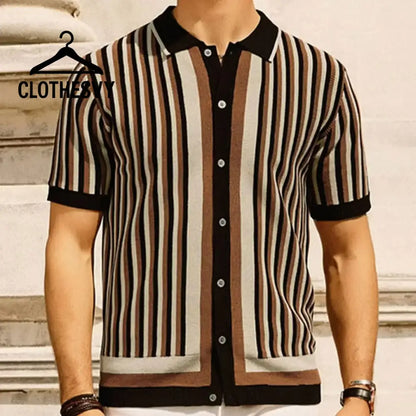 Clothesvy Men Luxury Knit Polo Striped Summer Shirt Clothing