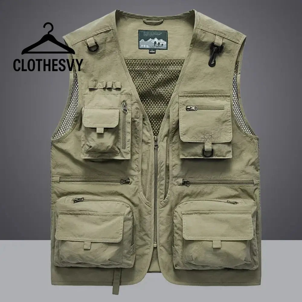 Clothesvy Men Mesh Fishing Vest Outdoor Travel 2025 Beige / S Clothing