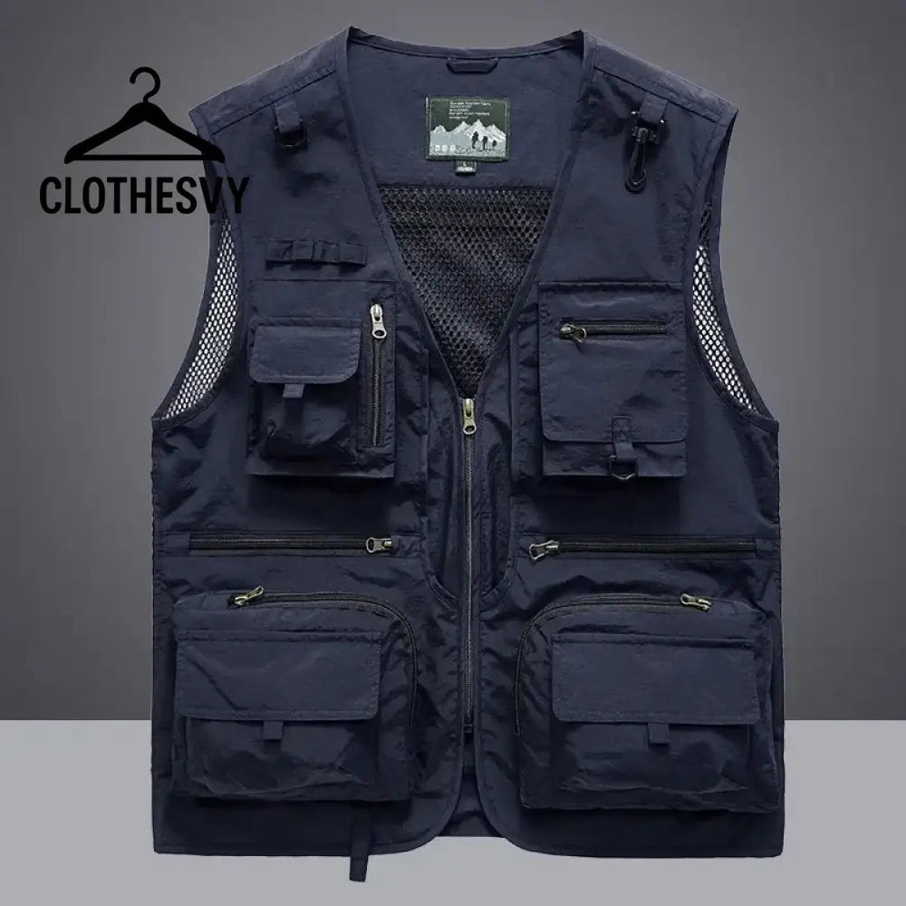 Clothesvy Men Mesh Fishing Vest Outdoor Travel 2025 Blue / S Clothing