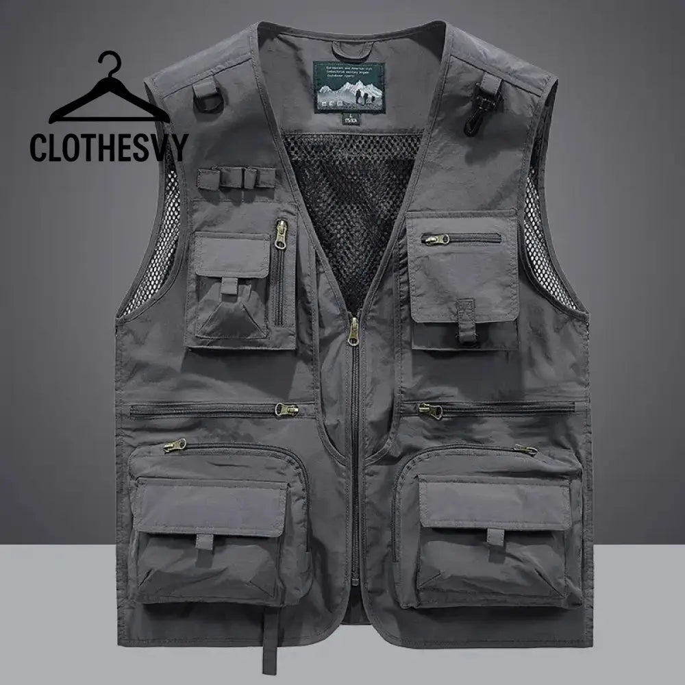Clothesvy Men Mesh Fishing Vest Outdoor Travel 2025 Gray / S Clothing