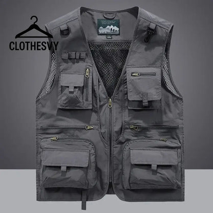 Clothesvy Men Mesh Fishing Vest Outdoor Travel 2025 Gray / S Clothing
