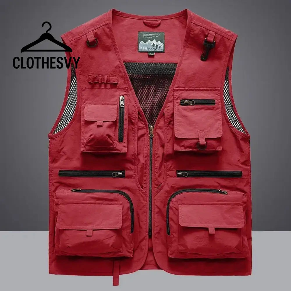 Clothesvy Men Mesh Fishing Vest Outdoor Travel 2025 Red / S Clothing