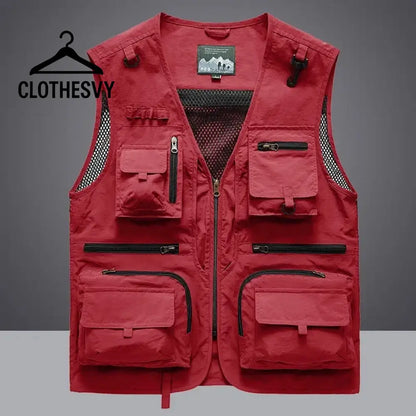 Clothesvy Men Mesh Fishing Vest Outdoor Travel 2025 Red / S Clothing