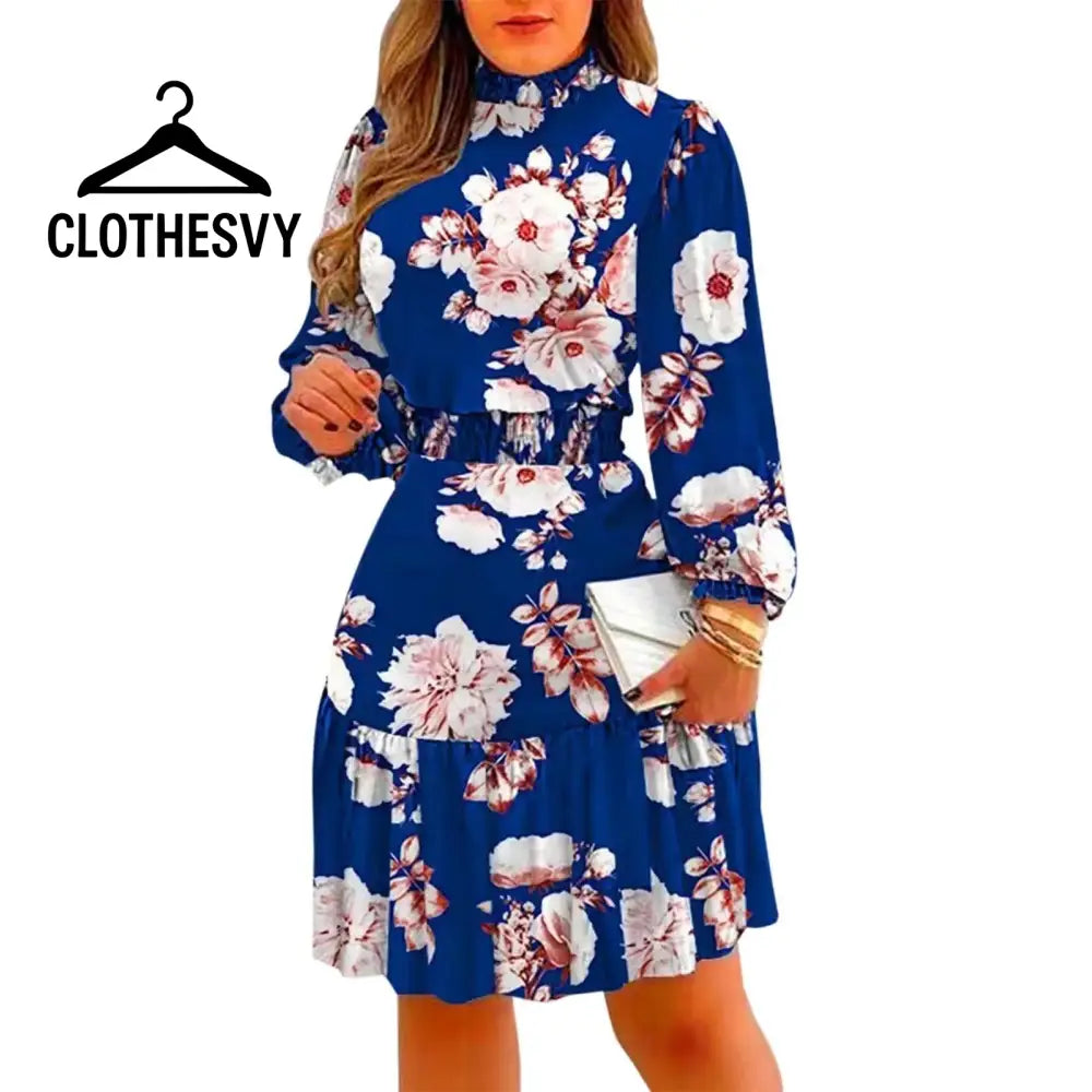 Clothesvy Women Floral Ruffle Maxi Dress Summer Elegance Blue / S Clothing