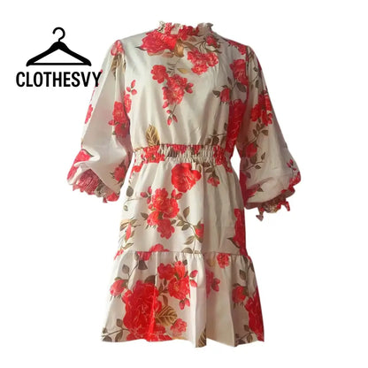 Clothesvy Women Floral Ruffle Maxi Dress Summer Elegance Clothing