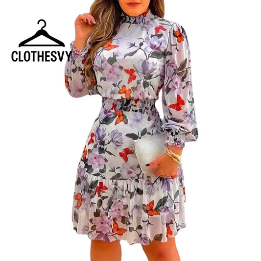 Clothesvy Women Floral Ruffle Maxi Dress Summer Elegance Purple / S Clothing