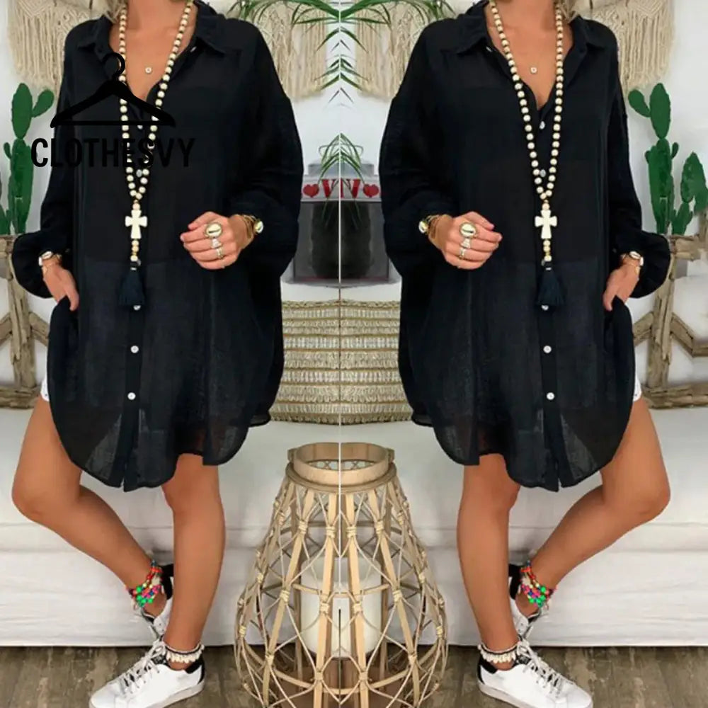 Clothesvy Women Oversized Cotton Shirt Vintage Long Sleeve Blouse Clothing