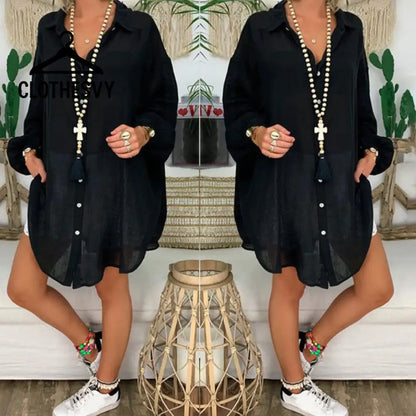 Clothesvy Women Oversized Cotton Shirt Vintage Long Sleeve Blouse Clothing